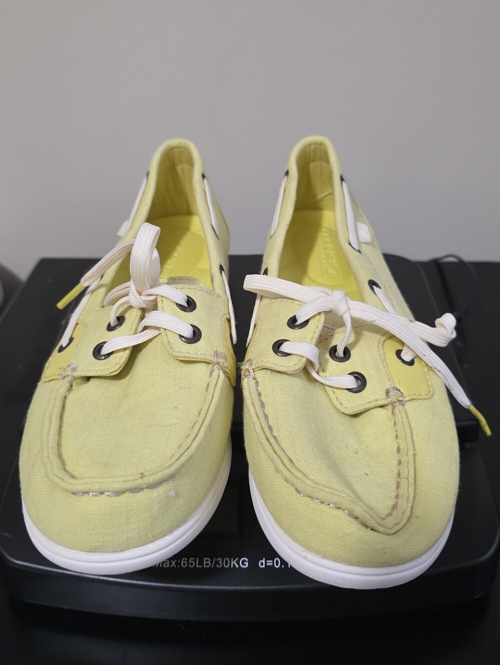 Sperry Yellow Canvas Boat Shoes with White Laces